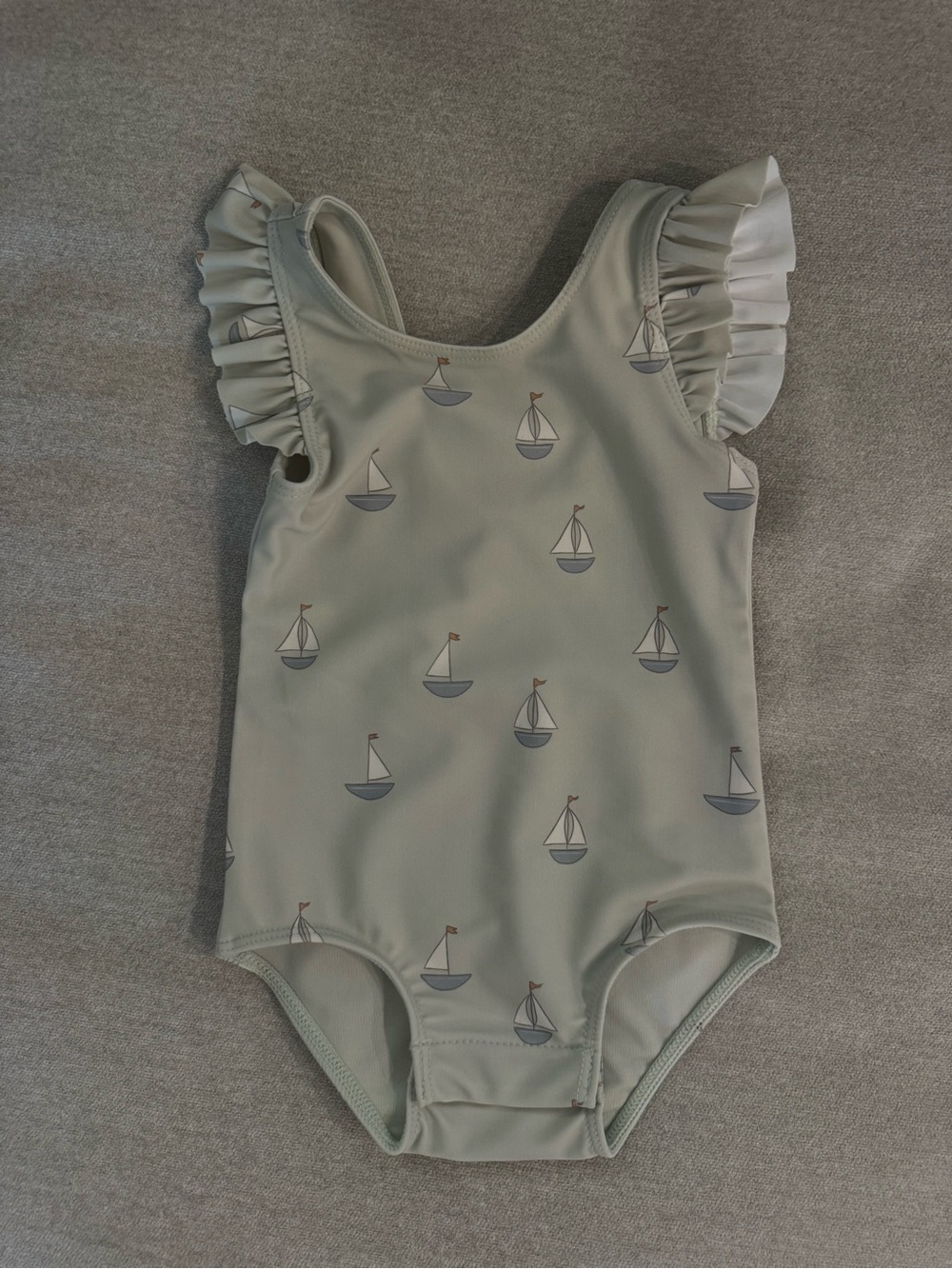 Quince Sage Green Sailboat Ruffle One-Piece Swimsuit - Picture 1 of 2